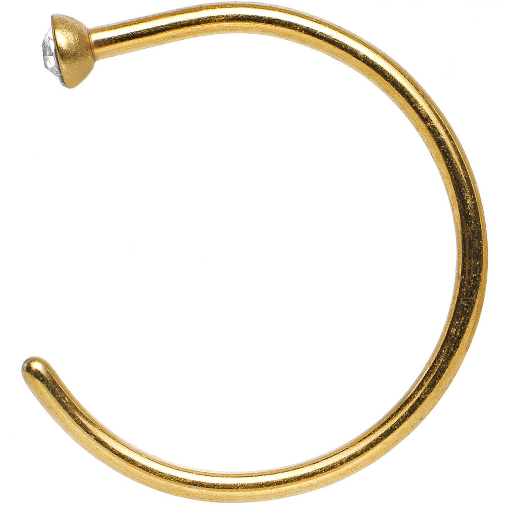 20G 3/8 Clear Gem Gold Anodized Titanium Nose Hoop