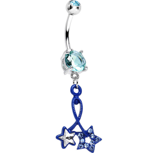 Aqua Double Gem Twin String of Blue Stars Dangle Belly Ring