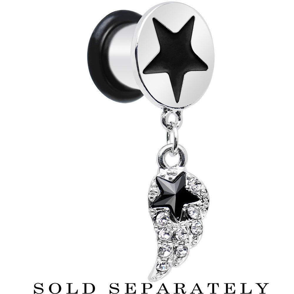 0G Clear Gem Angel Wing and Black Star Single Flare Dangle Plug