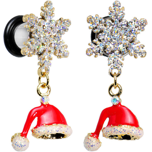 0G Clear Gem Snowflake Santa Hat Christmas Dangle Plug Set