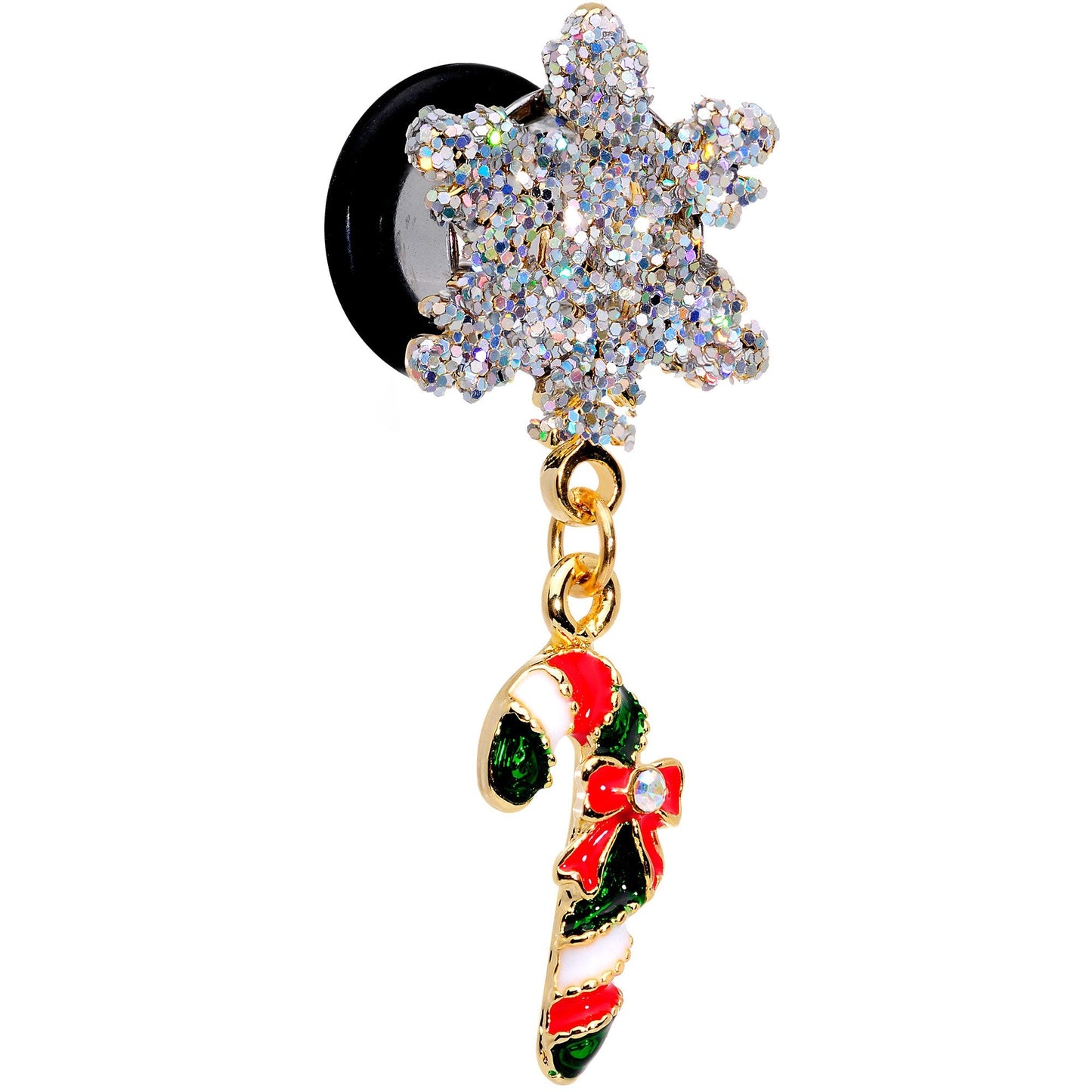 0G Snowflake and Candy Cane Christmas Single Flare Dangle Plug Set