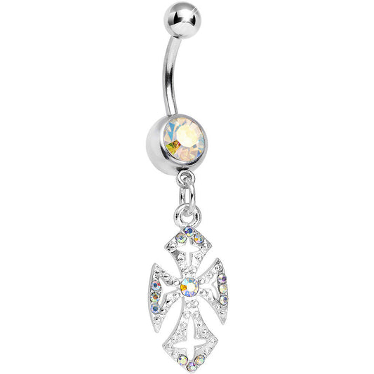 Aurora Gem Ornate Heavenly Cross Dangle Belly Ring