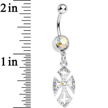 Aurora Gem Ornate Heavenly Cross Dangle Belly Ring