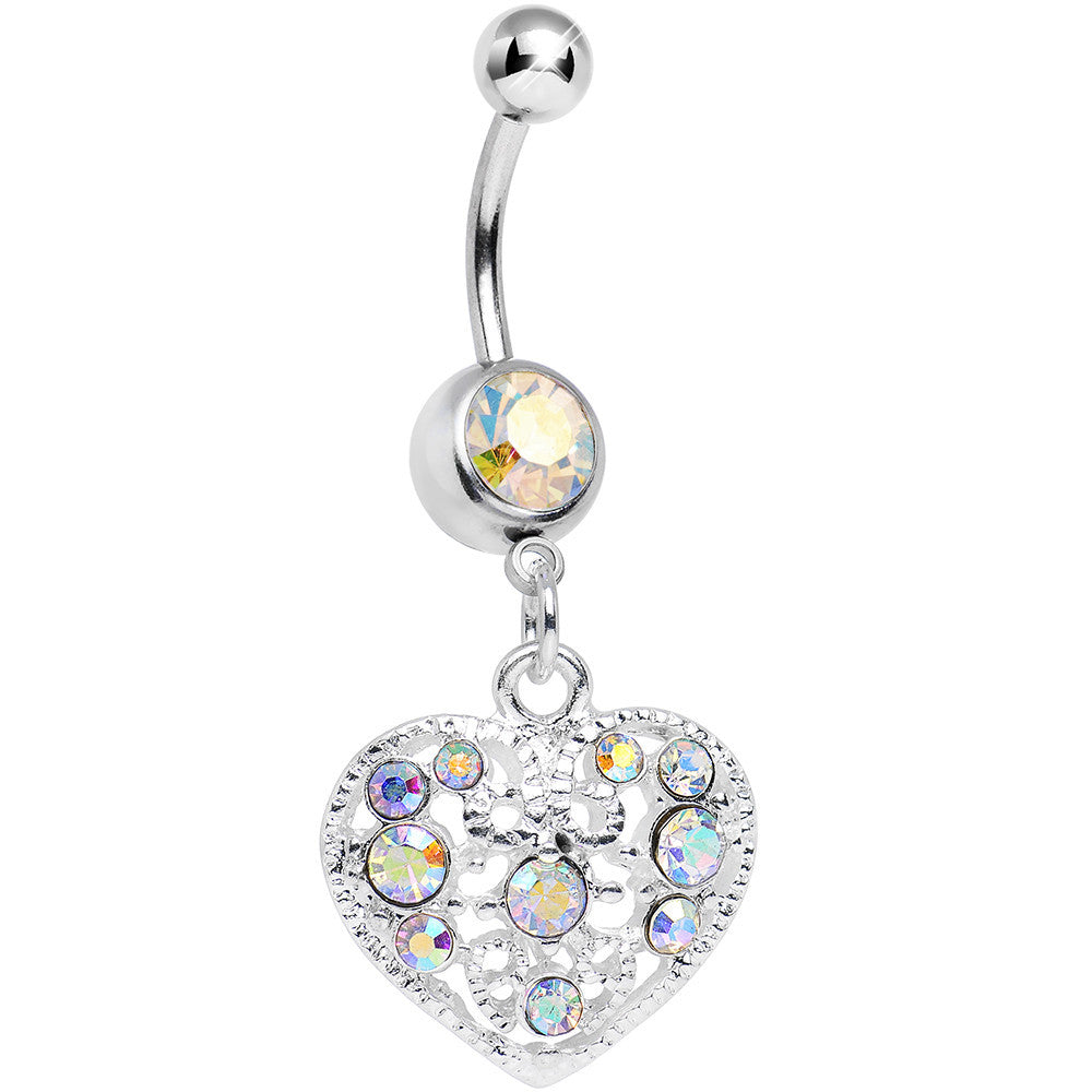 Aurora Gem Lacy Heirloom Heart Dangle Belly Ring