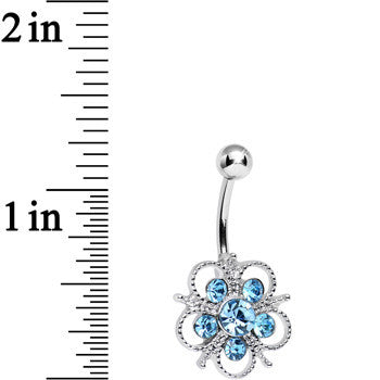 Aqua Cubic Zirconia Flamboyant Flower Belly Ring