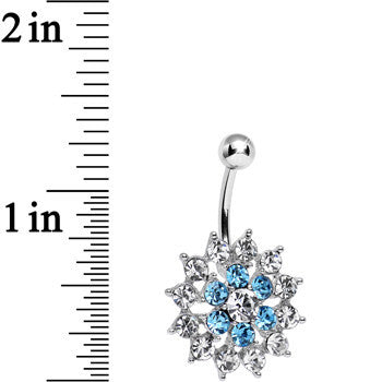 Aqua Clear Cubic Zirconia Beauteous Blooming Flower Belly Ring
