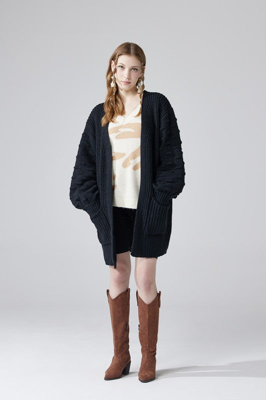 Oversized Pompom Sleeve Cardigan