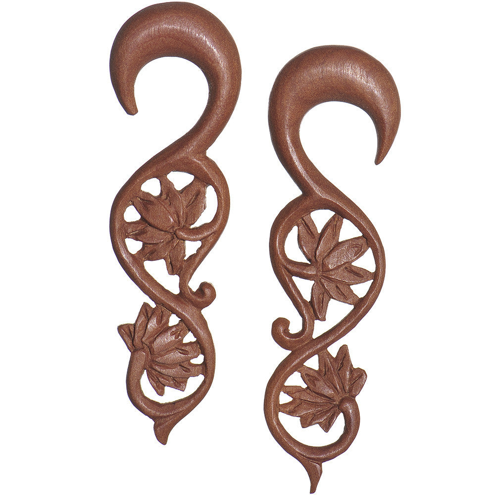 0G Organic Wood Climbing Lotus Flower Hand Carved Hanger Set