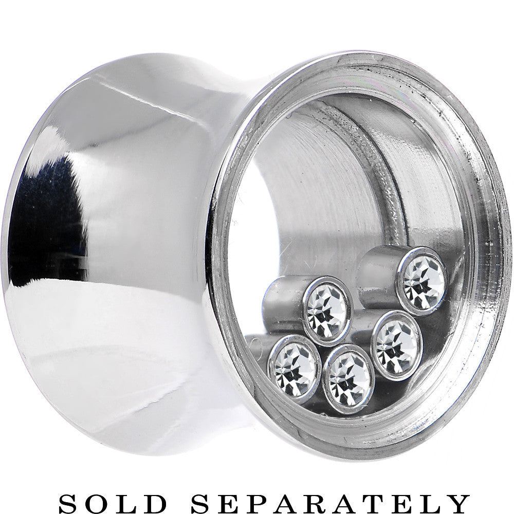 1/2 Moveable Clear Cubic Zirconia Stainless Steel Saddle Plug