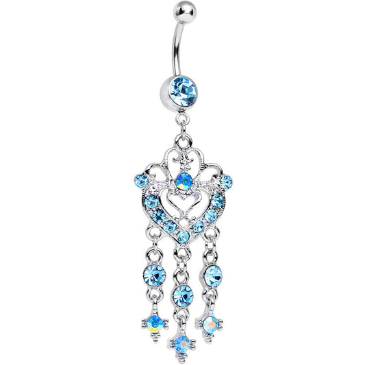 Aqua Gem Always Ardent in Love Heart Chandelier Belly Ring