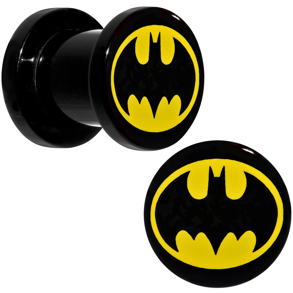 0G Black Acrylic Licensed Batman Logo Screw Fit Plug Set