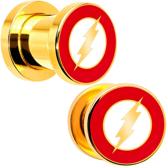 0G Gold Plated Licensed The Flash Logo Screw Fit Plug Set