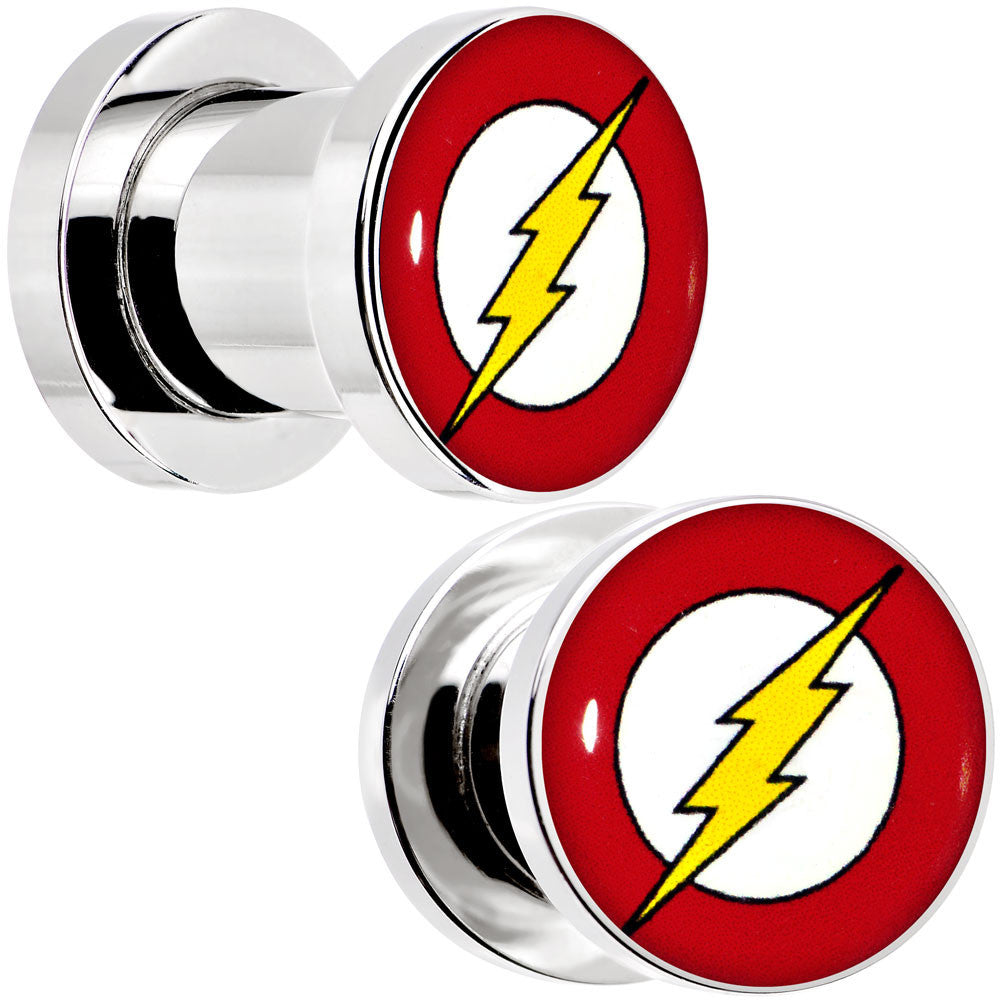 0G Stainless Steel Licensed The Flash Logo Screw Fit Plug Set