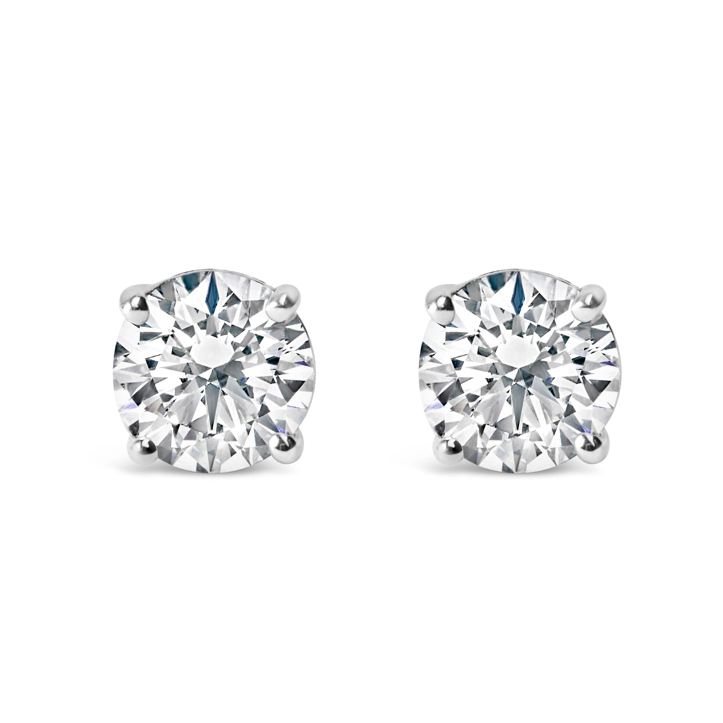 14K White Gold 1.0 Cttw Round Brilliant Cut Lab Grown White Diamond 4-Prong Classic Solitaire Stud Earrings (F-G Color, VS1-VS2 Clarity)