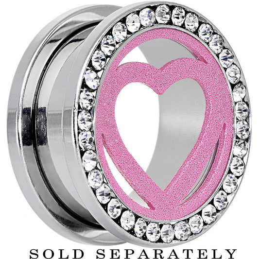 20mm Stainless Steel Clear Gem Pink Heart Tunnel Plug
