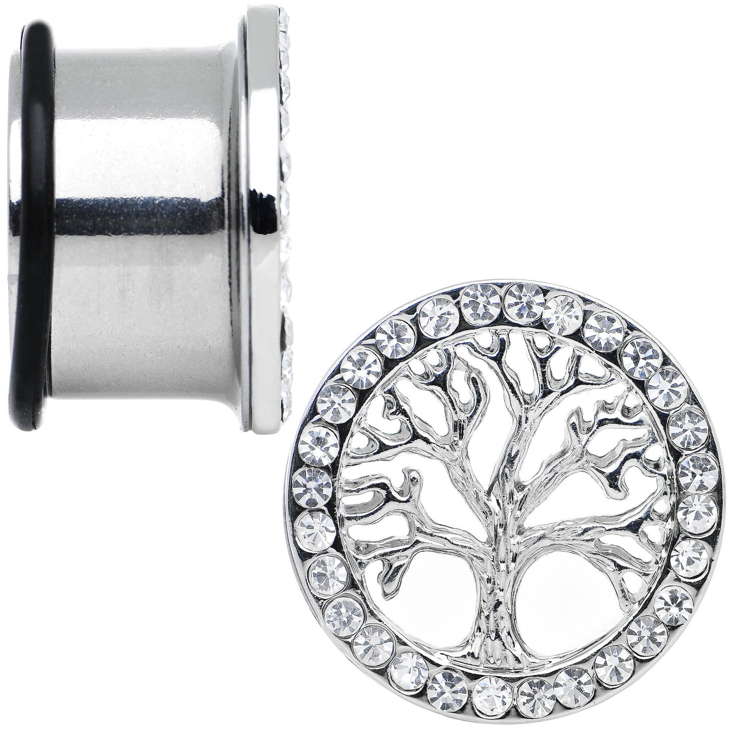 11/16 Clear Gem Stainless Steel Single Flare Tree of Life Plug Set