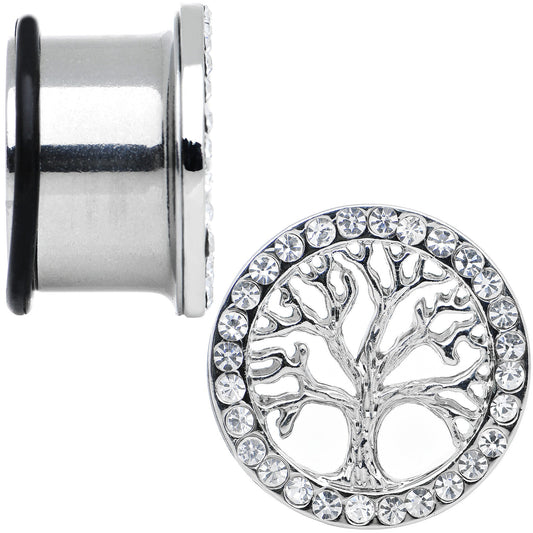 11/16 Clear Gem Stainless Steel Single Flare Tree of Life Plug Set