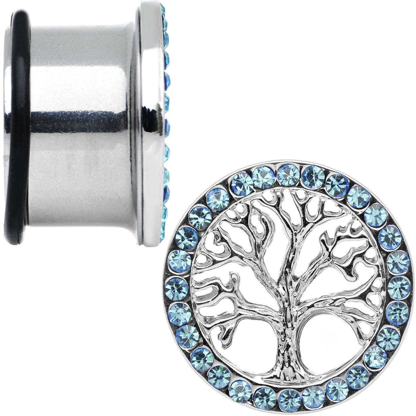 11/16 Blue Gem Stainless Steel Single Flare Tree of Life Plug Set