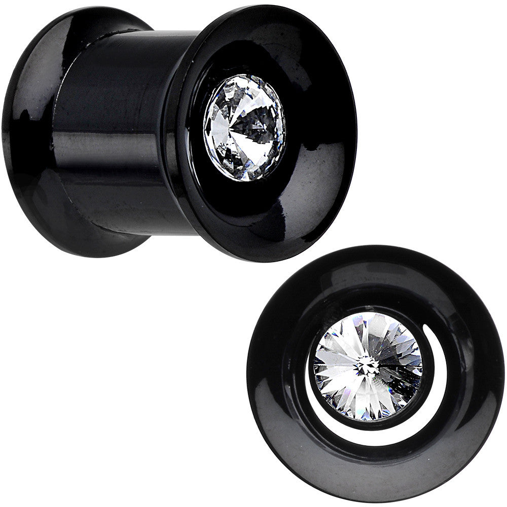 0G Clear CZ Gem Black IP Screw Fit Tunnel Plug Set