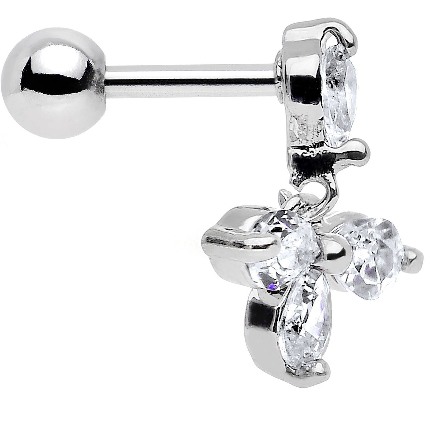 16G 1/4 Clear Cubic Zirconia Dangle Tragus Cartilage Earring