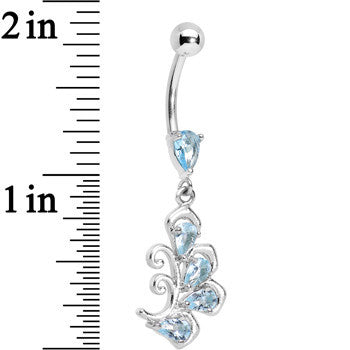 Aqua Cubic Zirconia Palm Leaf Dangle Belly Ring