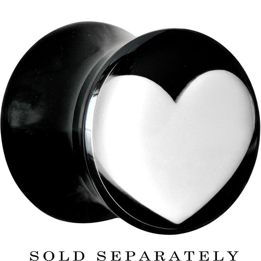 00G Black Acrylic White Heart Saddle Plug