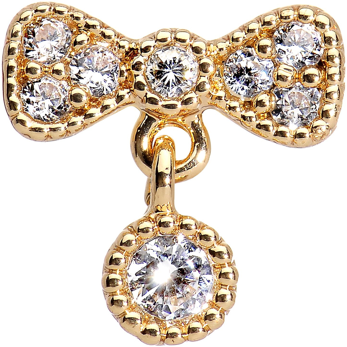 16G Gold Anodized Stainless Steel CZ Bow Tragus Earring