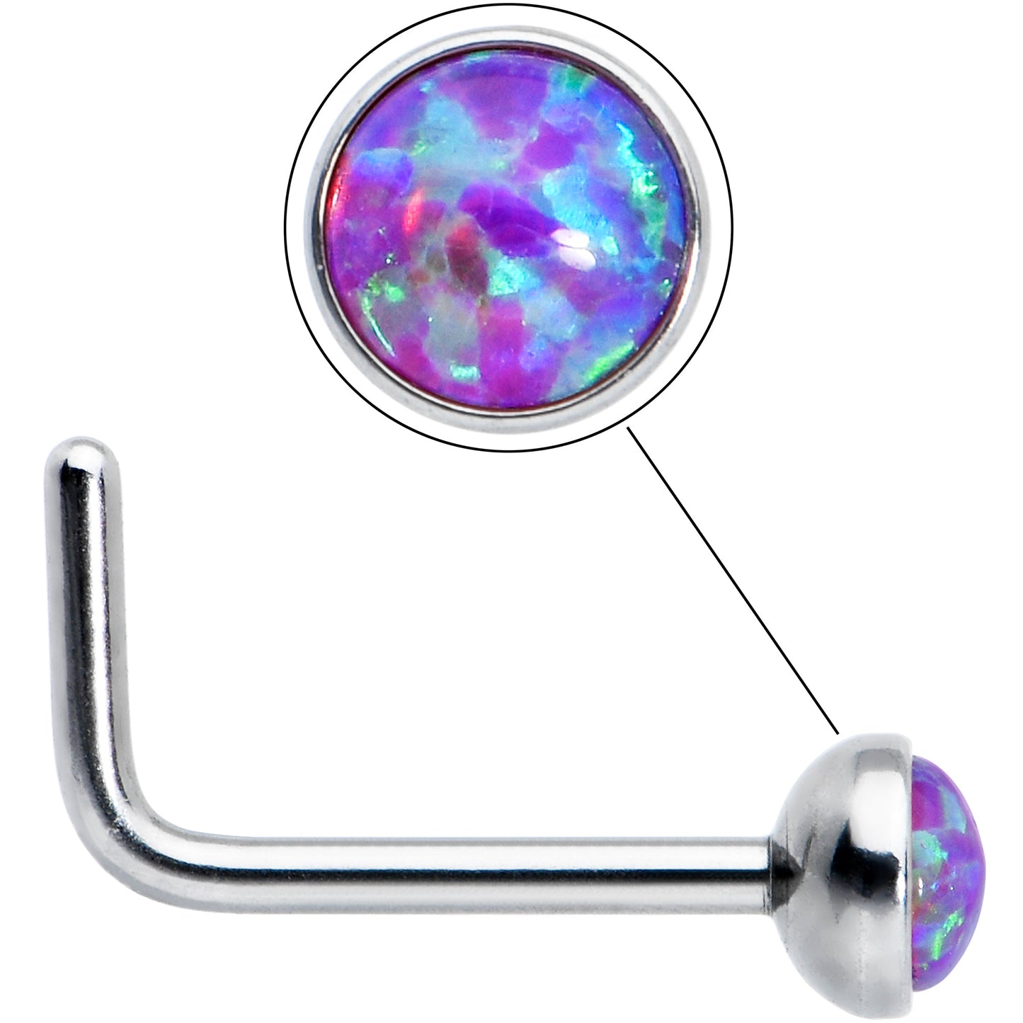 20G 2mm Purple Synthetic Opal L-Shaped Nose Ring
