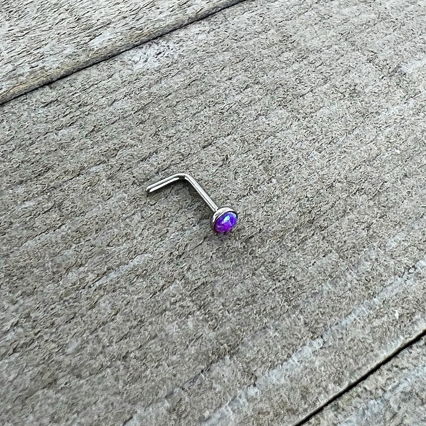 20G 2mm Purple Synthetic Opal L-Shaped Nose Ring