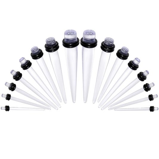 Clear Acrylic Taper Plug Kit - 32 Piece 14 to 00G Ear Stretchers