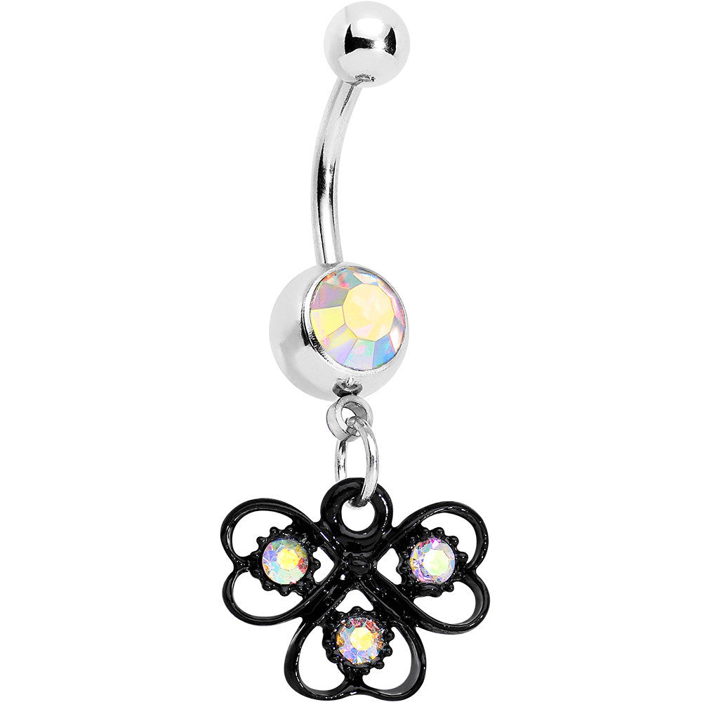 Aurora Czech Stone Black Swirl Trio of Love Dangle Belly Ring