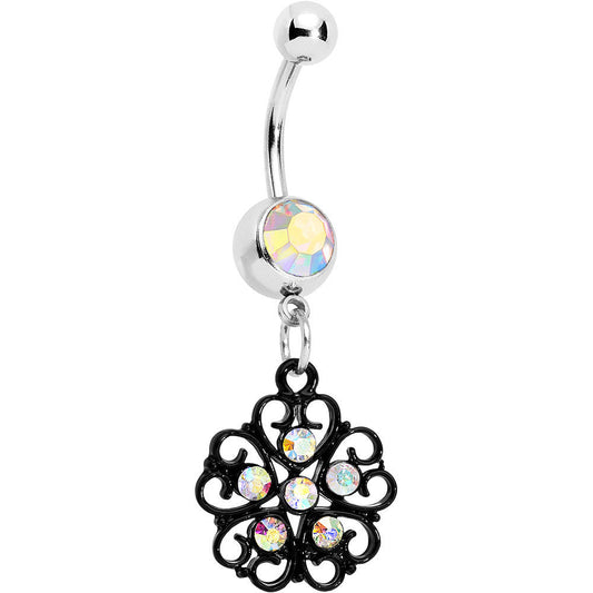 Aurora Czech Stone Black Quinate Romance Dangle Belly Ring