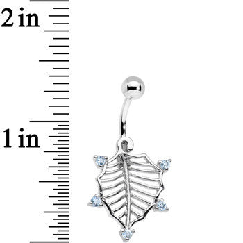 Aqua Cubic Zirconia Steel Skeletal Leaf Dangle Belly Ring