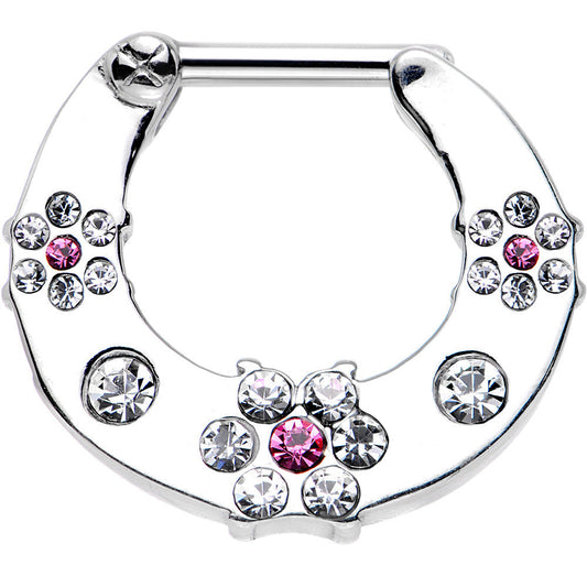 14G 5/16 Clear and Pink Gem Steel Flower Septum Clicker