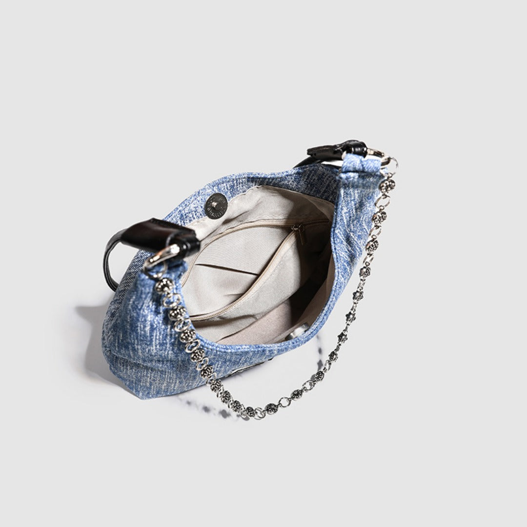 Simple retro small bucket bag, Versatile denim underarm bag, Chain bag Crossbody bag, slouch hobo purse