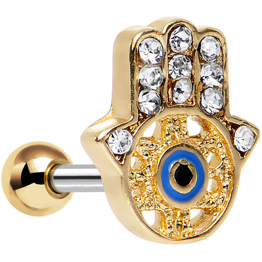 16G 1/4 Clear Gold Anodized Hamsa Hand Tragus Cartilage Earring