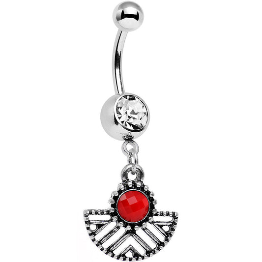 Clear Red Gem Framework Fan Dangle Belly Ring