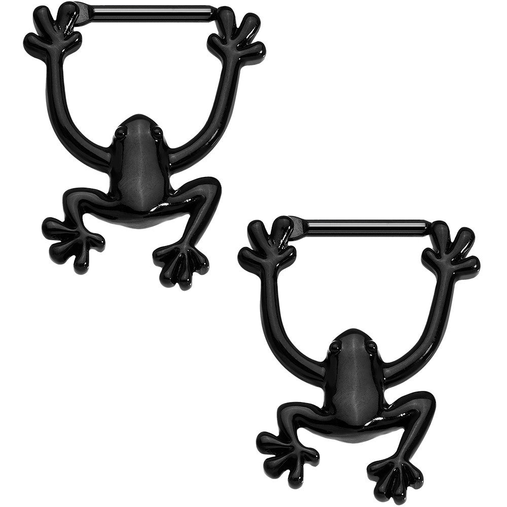 14G 1/2 Black Anodized Hang with Me Frog Nipple Clicker Set