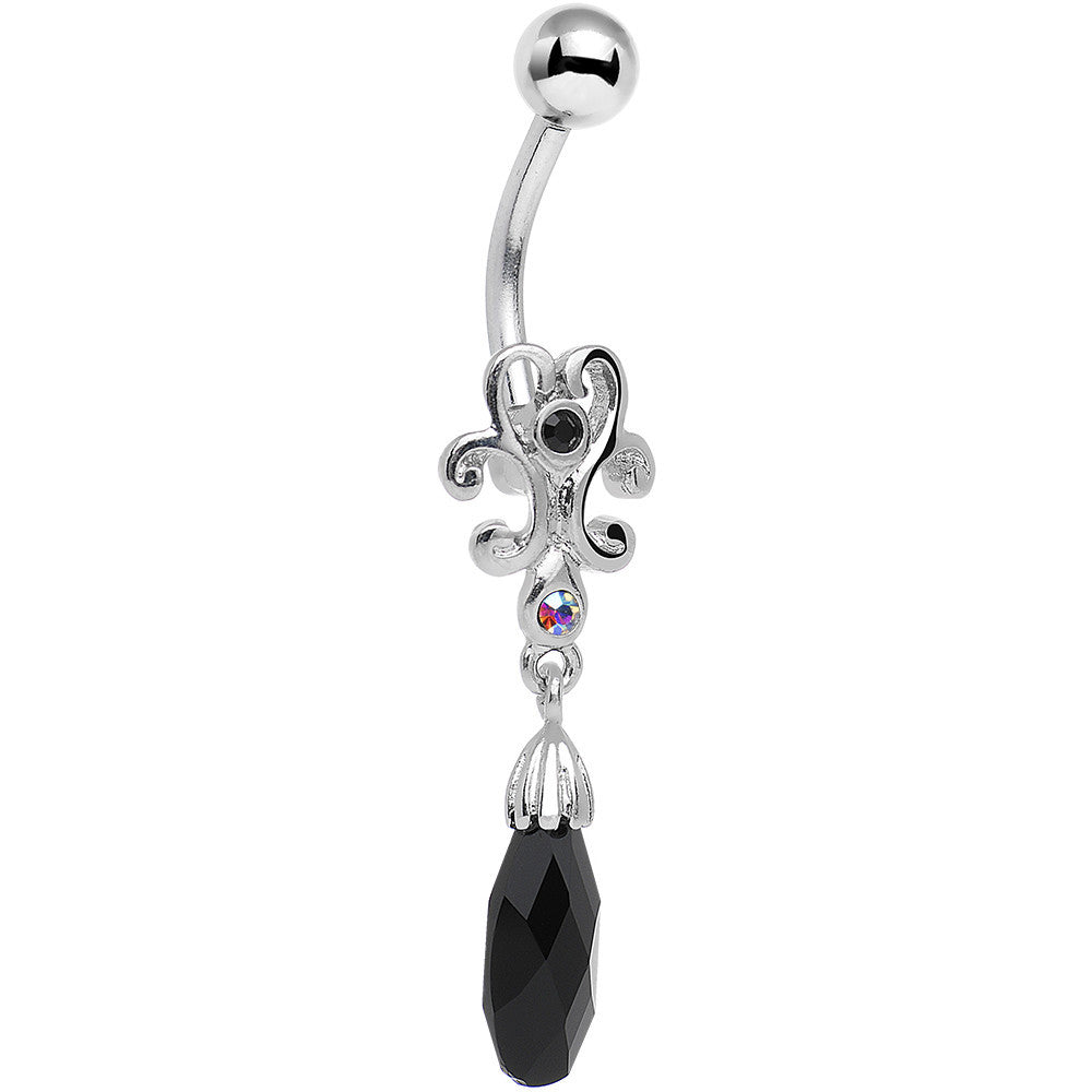 Aurora Black Gem Filigree Drop Dangle Belly Ring