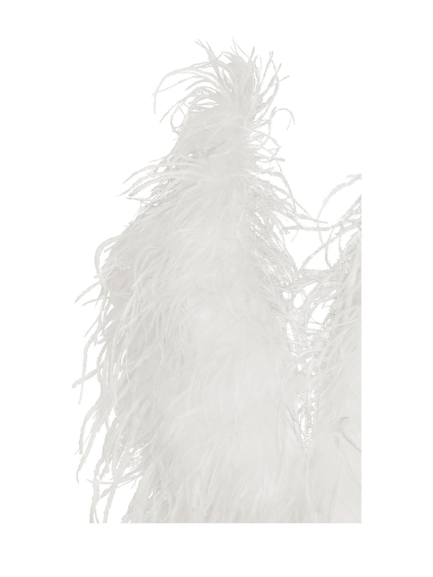 Quisten White Feathered Plunging Halter Mini Dress