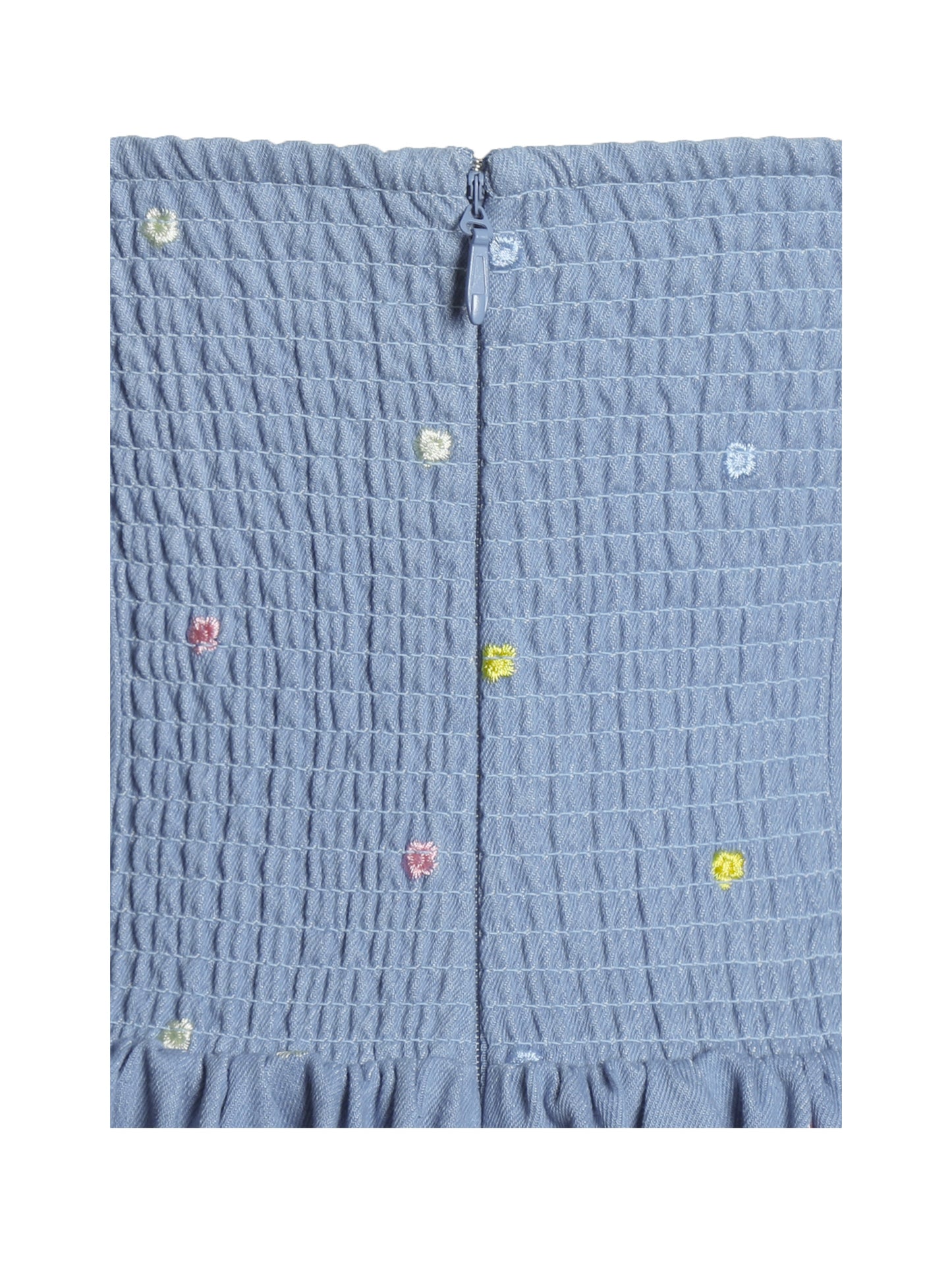 Zadie Cotton Denim Drop Waist Embroidery Flower Midi Dress