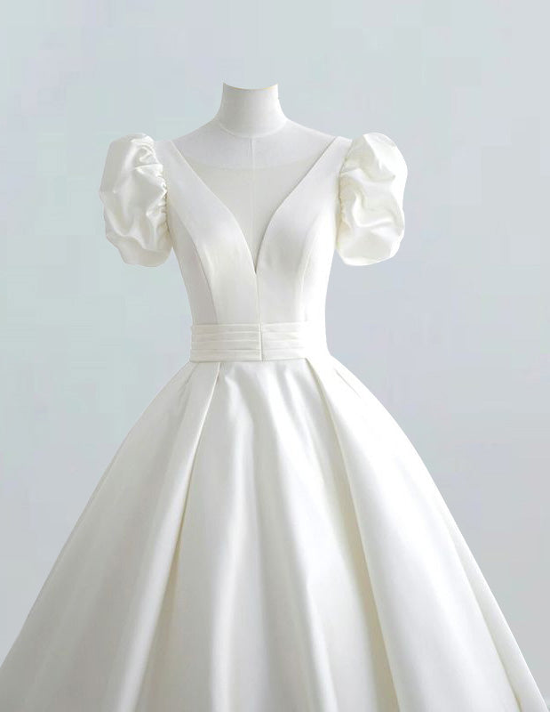 Ivory Satin V-Neck Evening Gown | Women's Prom & Bridesmaid Dress