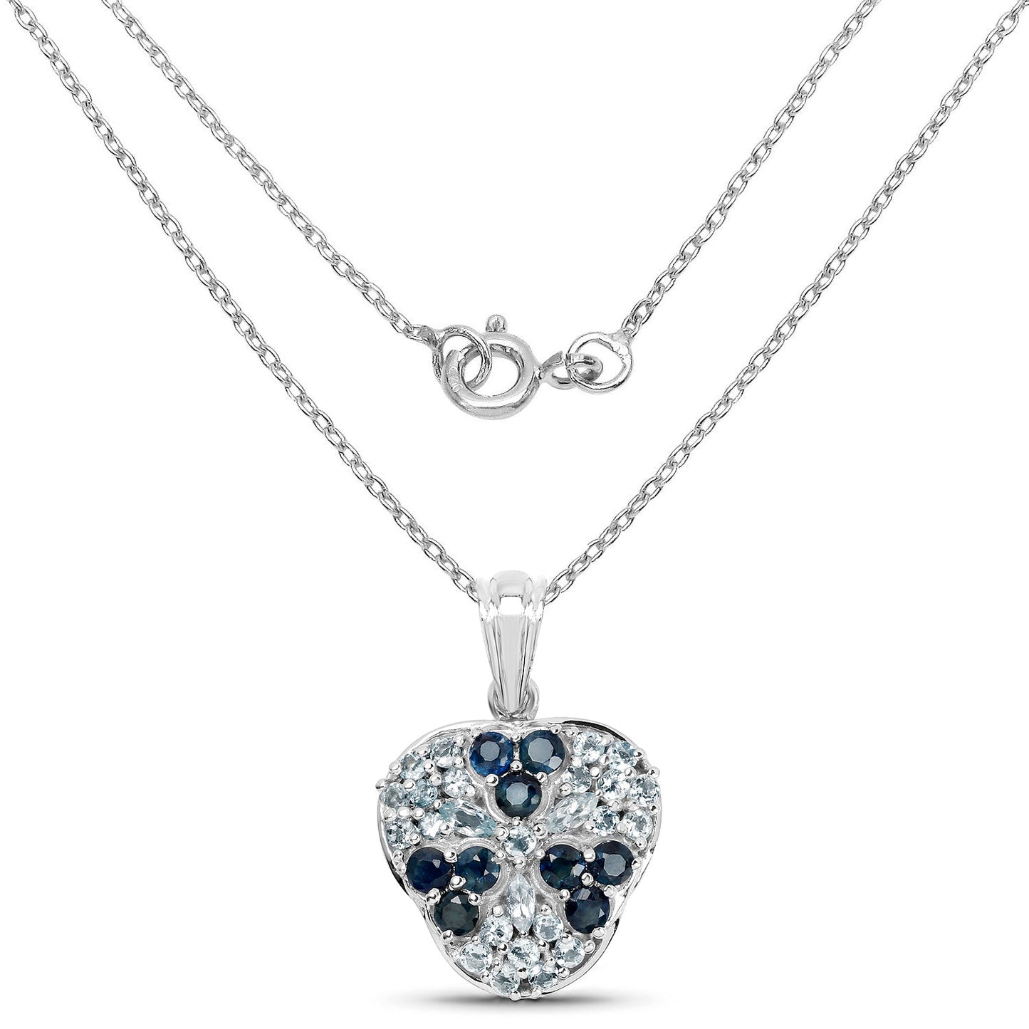 2.73 Carat Genuine Blue Sapphire and Aquamarine .925 Sterling Silver Pendant