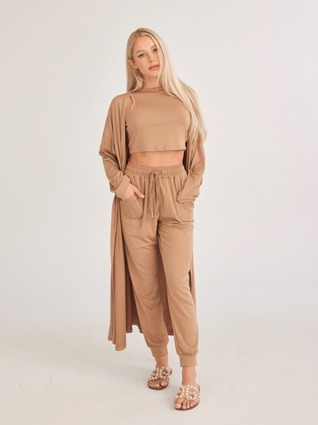 Women's Cropped Tank Top + Pants + Cardigan Three-Piece Set