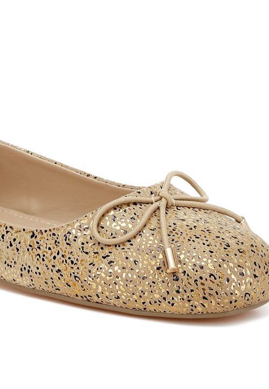 Apollon Bow Detail Foil Print Suede Ballerinas