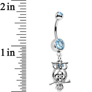 Aqua Blue Gem Celtic Knot Perched Owl Dangle Belly Ring