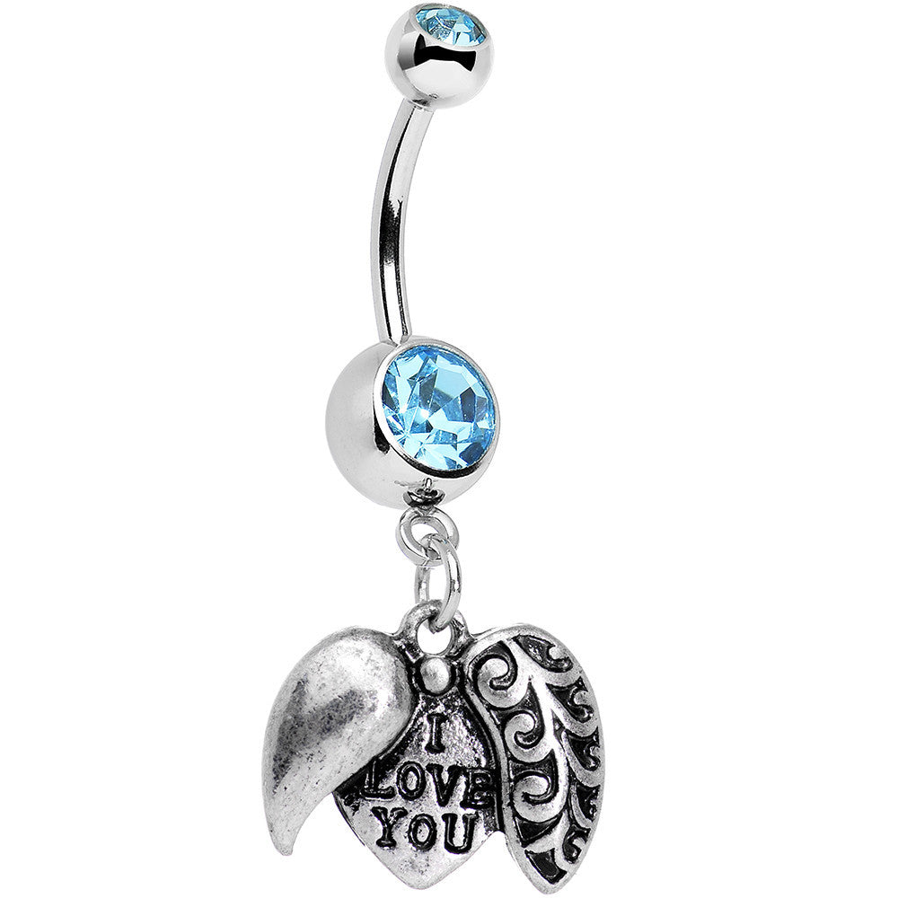 Aqua Blue Gem Paisley Love Locket Heart Dangle Belly Ring