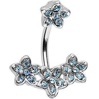 Aqua Blue Gem Flippy Flower Reversbile Top Mount Belly Ring