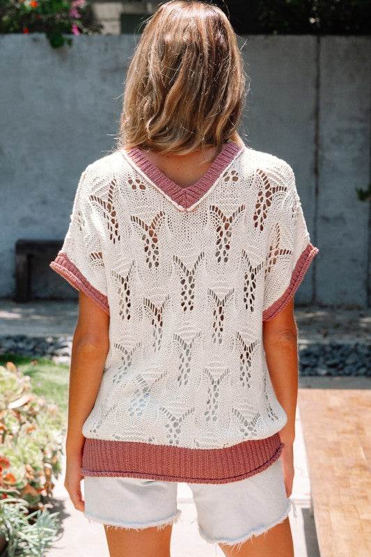 Isla Embroidered Flowers Colorblock Edge Hollowed