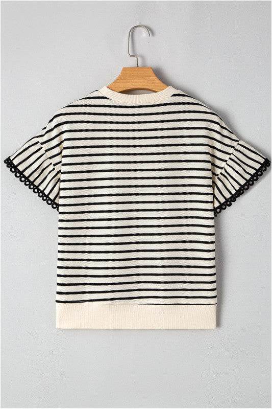 Naya Scallop Lace Trim Ruffle Short Sleeves Top